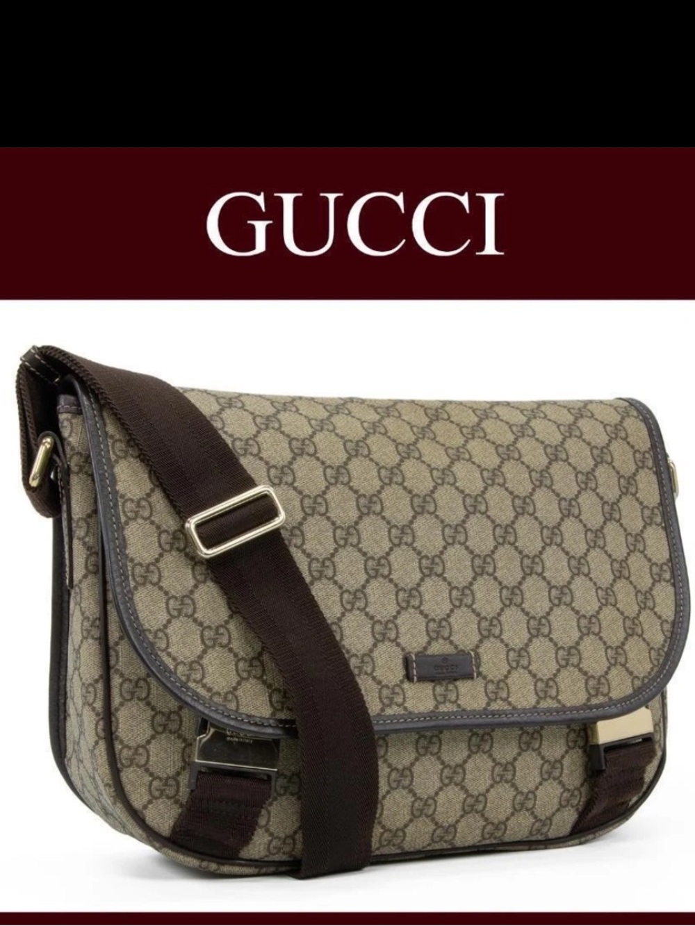 Gucci Beige Brown GG Canvas Messenger Bag